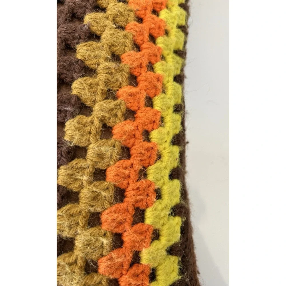 Vintage 2 Granny Square Crochet Throw Pillow & Case Rainbow Handmade Decorative